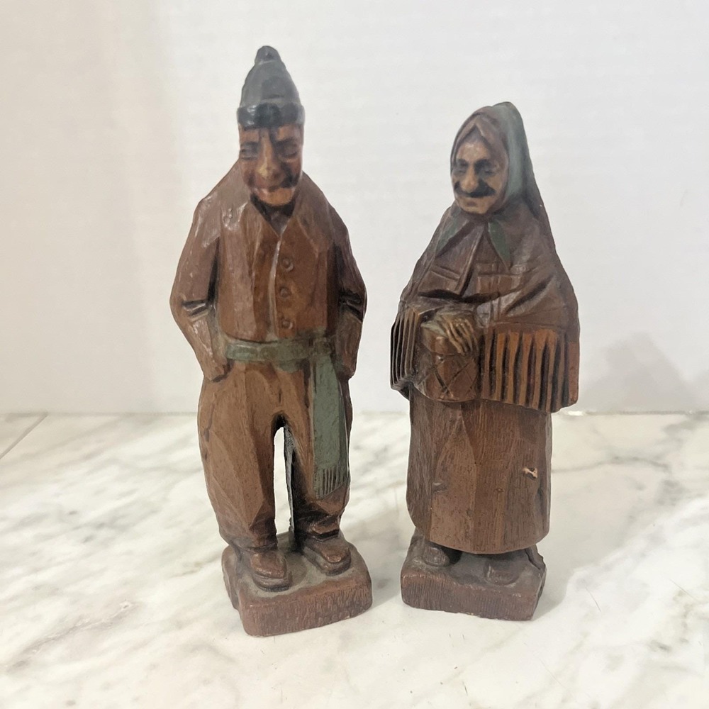 Set of Vintage Judaica Syroco Wood Old Jewish Couple Figures 1930's